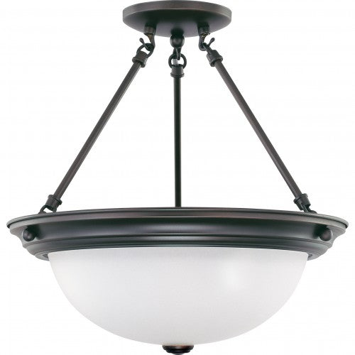 3-Light Large Semi Flush Mount Ceiling Light – Mahogany Bronze Finish with Frosted White Glass