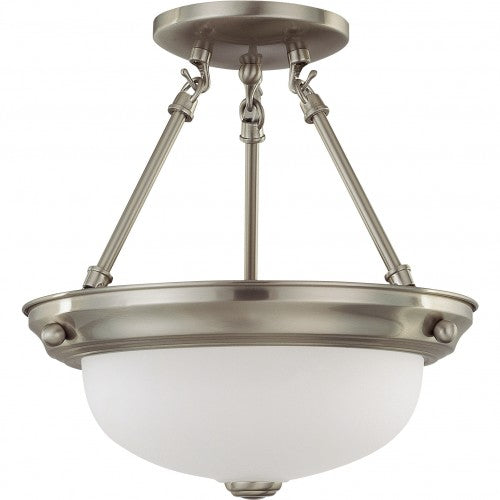 2-Light Small Flush Mount Ceiling Light – Brushed Nickel Finish with Frosted White Glass