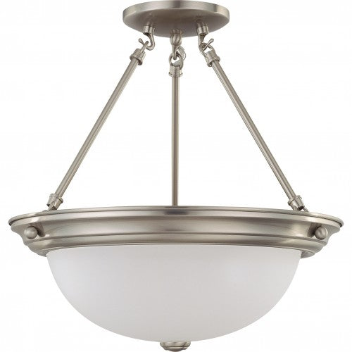 3-Light 15" Semi-Flush Mount Ceiling Light in Brushed Nickel with Frosted White Glass – Includes 3 GU24 Lamps