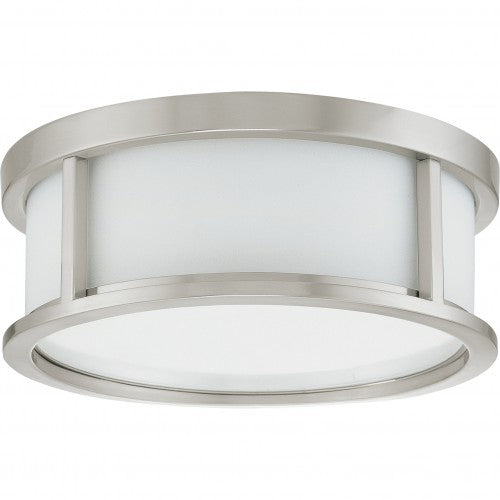 2-Light Small Flush Mount Ceiling Lamp – Brushed Nickel with White Satin Glass | Includes 13W GU24 Bulbs