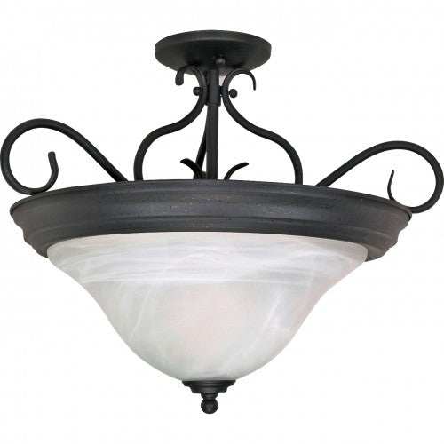 3-Light Dome Semi Flush Mount Ceiling Light – Textured Flat Black Finish with Alabaster Swirl Glass