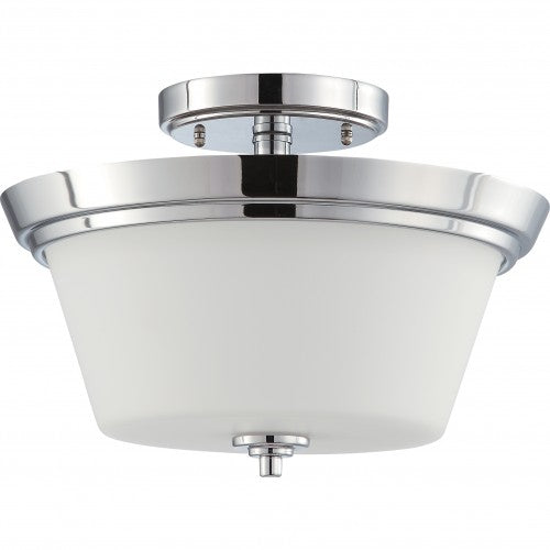 2-Light Semi-Flush Mount Ceiling Lamp – Polished Chrome with White Satin Glass | Modern Indoor Lighting