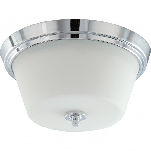 2-Light Flush Mount Ceiling Lamp – Polished Chrome with White Satin Glass | Modern Indoor Lighting