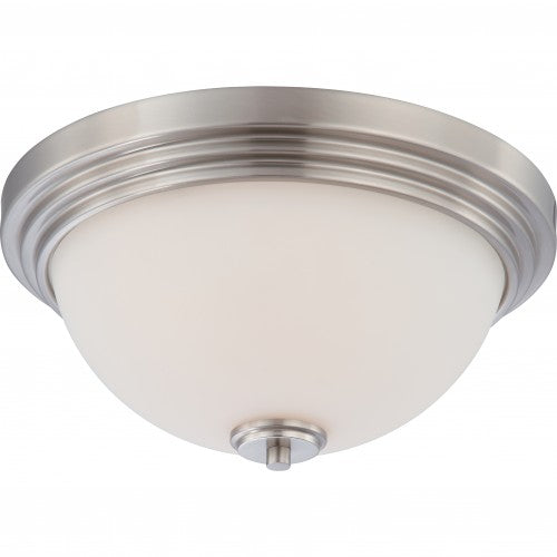 2-Light Flush Mount Ceiling Lamp – Brushed Nickel with White Satin Glass | Modern Indoor Lighting