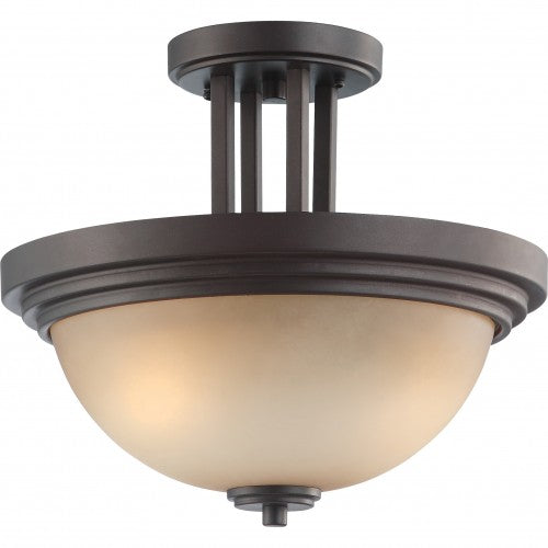 2-Light Semi-Flush Mount Ceiling Lamp – Dark Chocolate Bronze with Saffron Glass | Modern Indoor Lighting