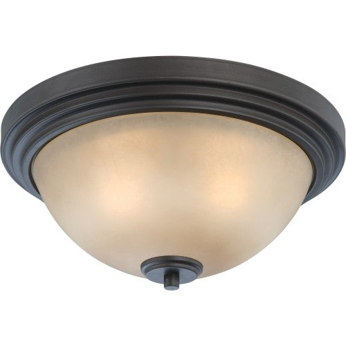 2-Light Flush Mount Ceiling Lamp – Dark Chocolate Bronze with Saffron Glass | Modern Indoor Lighting