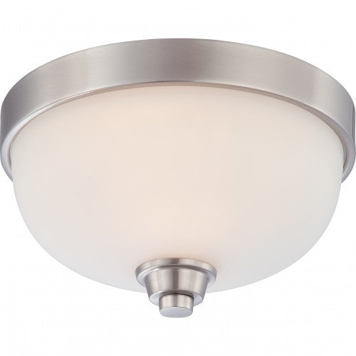 1-Light Flush Mount Ceiling Light – Brushed Nickel Finish with White Satin Glass