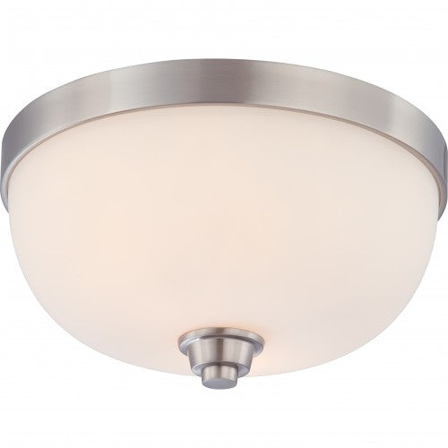 2-Light Flush Mount Ceiling Light – Brushed Nickel Finish with White Satin Glass