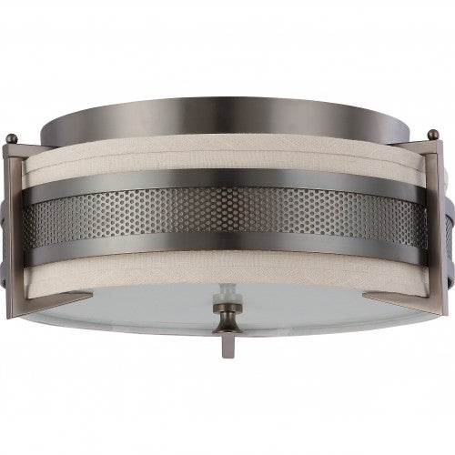 3-Light Medium Flush Mount Ceiling Light – Hazel Bronze Finish with Khaki Shade & Cream Diffuser