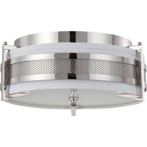 3-Light Medium Flush Mount Ceiling Light – Polished Nickel Finish with Slate Gray Shade & Frosted Diffuser