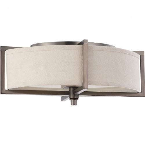2-Light Oval Flush Mount Ceiling Light – Hazel Bronze Finish with Khaki Shade & Cream Diffuser
