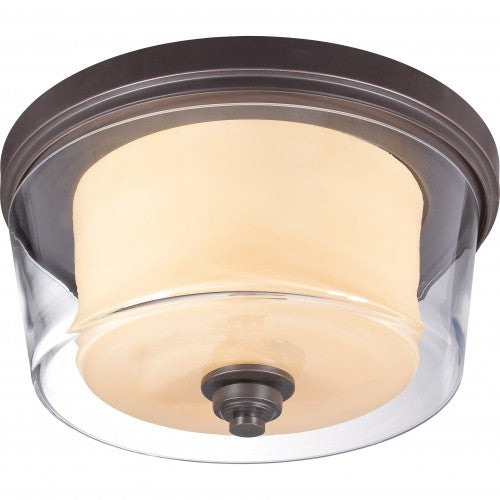 3-Light Flush Mount Ceiling Light in Sudbury Bronze with Clear & Cream Glass