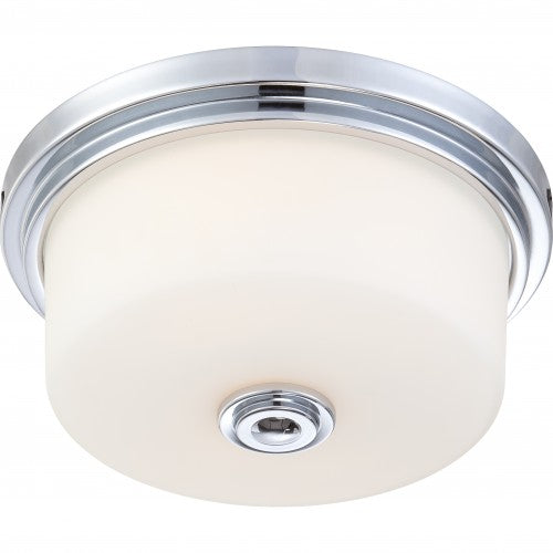 2-Light Flush Mount Ceiling Light in Polished Chrome with White Satin Glass