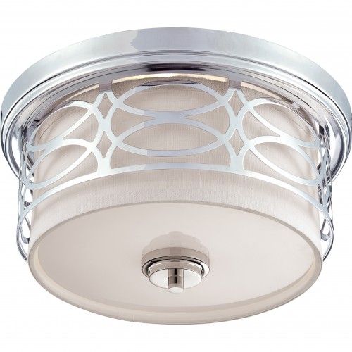 2-Light Dome Flush Mount Ceiling Light in Polished Nickel with Slate Gray Fabric Shade