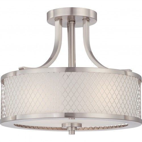 3-Light Semi Flush Mount Ceiling Lamp in Brushed Nickel with Frosted Glass