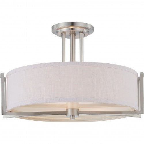 3-Light Brushed Nickel Semi-Flush Mount Ceiling Light with Slate Gray Fabric Shades – Modern Fixture
