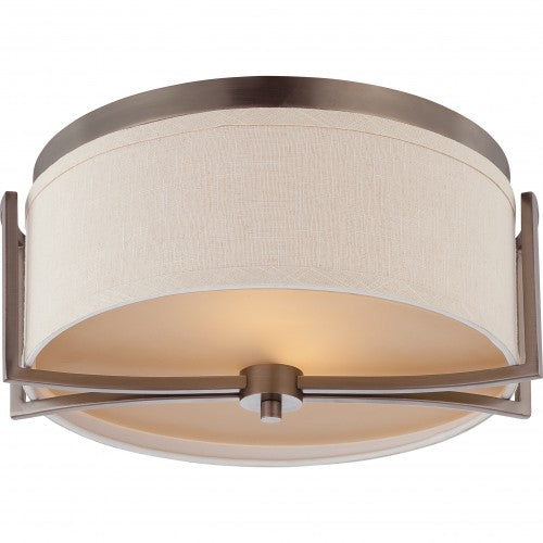2-Light Hazel Bronze Flush Mount Ceiling Lamp with Khaki Fabric Shade – Modern Fixture