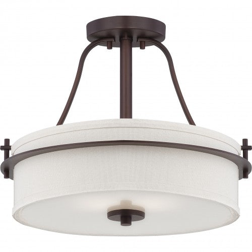 2-Light Venetian Bronze Semi-Flush Ceiling Lamp with White Linen Shade – Modern Fixture