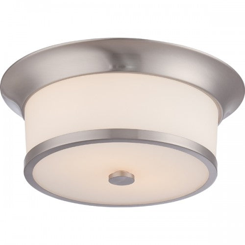 2-Light Brushed Nickel Ceiling Lamp with Satin White Glass – Modern Flush Mount Fixture