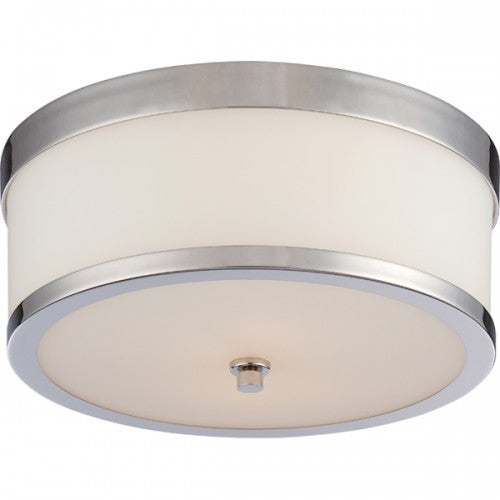 2-Light Flush Mount Ceiling Lamp – Polished Nickel with Etched Opal Glass | Modern Indoor Lighting