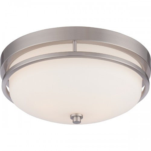 2-Light Flush Mount Ceiling Lamp – Brushed Nickel with Satin White Glass | Modern Indoor Lighting