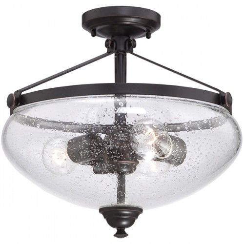 3-Light Semi Flush Mount Ceiling Light in Sudbury Bronze Finish with Clear Seeded Glass