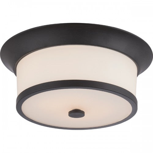 2-Light Flush Mount Ceiling Light in Aged Bronze Finish with Satin White Glass