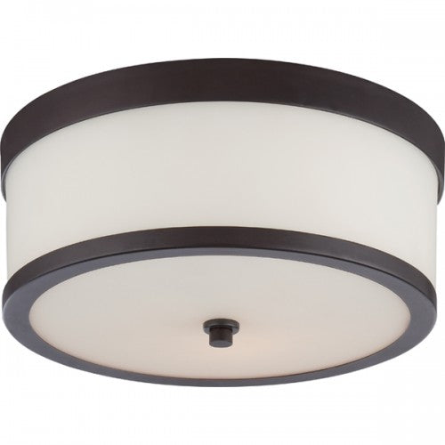 2-Light Flush Mount Ceiling Light in Venetian Bronze Finish with Etched Opal Glass
