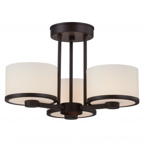 3-Light Semi Flush Mount Ceiling Light in Venetian Bronze Finish with Etched Opal Glass