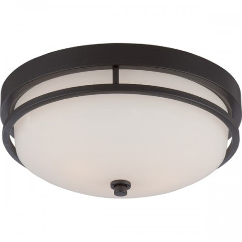 2-Light Flush Mount Ceiling Light in Sudbury Bronze Finish with Satin White Glass
