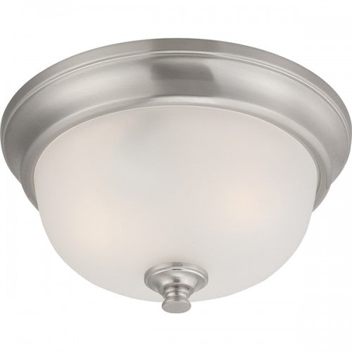 2-Light Flush Mount Ceiling Light in Brushed Nickel Finish with Frosted Glass
