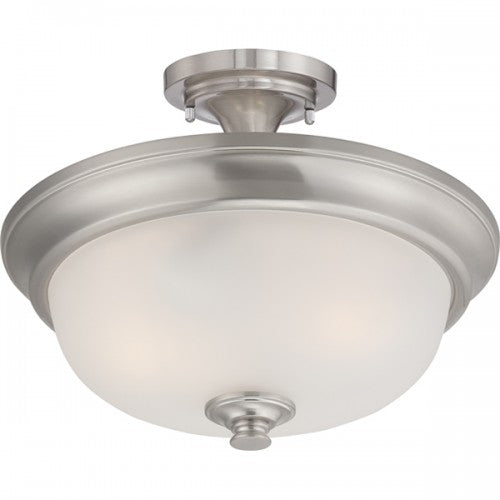 2-Light Semi Flush Mount Ceiling Light in Brushed Nickel Finish with Frosted Glass