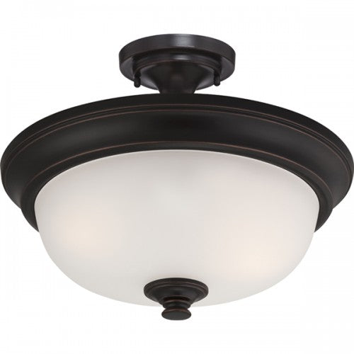 2-Light Semi Flush Mount Ceiling Light in Sudbury Bronze Finish with Frosted Glass