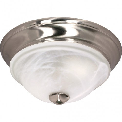 1-Light Small Dome Flush Mount Ceiling Light – Brushed Nickel Finish with Alabaster Glass