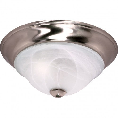 2-Light Medium Dome Flush Mount Ceiling Light – Brushed Nickel Finish with Alabaster Glass