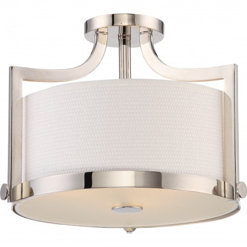 Meadow 3-Light Semi-Flush Mount Ceiling Fixture – White Fabric Shade, Polished Nickel Finish