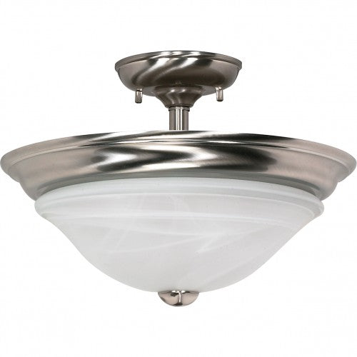 2-Light Dome Semi Flush Ceiling Light – Brushed Nickel Finish with Alabaster Glass