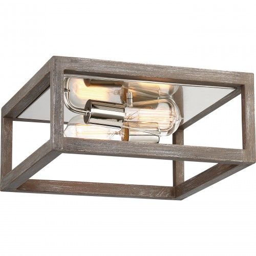 Bliss 2-Light Flush Mount Ceiling Fixture – Driftwood Finish with Polished Nickel Accents
