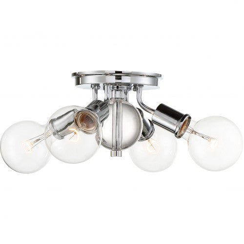 Bounce 4-Light Flush Mount Ceiling Fixture – Polished Nickel with K9 Crystal