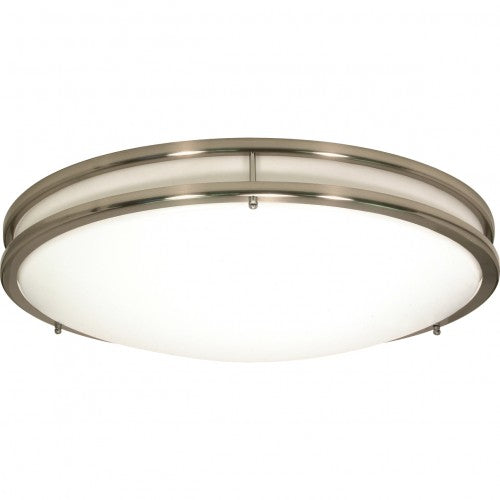 3-Light Medium Round Flush Mount Ceiling Light – White Finish with Brushed Nickel Trim and GU24 Bulbs Included