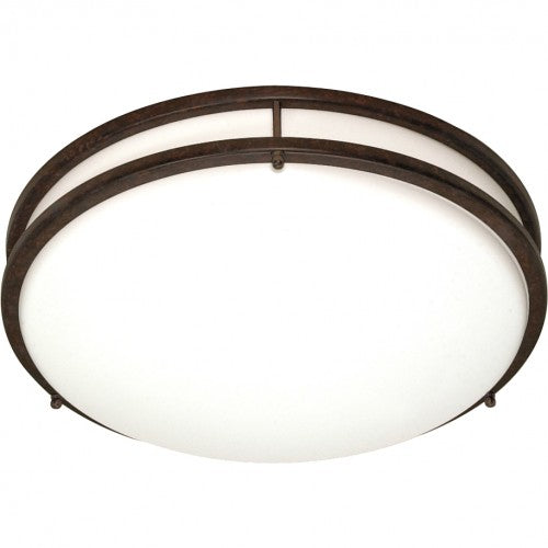 3-Light Large Round Flush Mount Ceiling Light – White Finish with Old Bronze Trim and GU24 Bulbs Included
