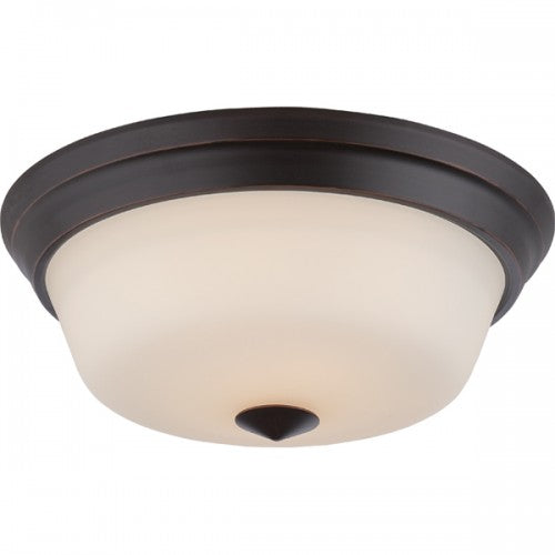 2-Light LED Mahogany Bronze Flush Mount Ceiling Lamp with Satin White Glass – Omni LED Included