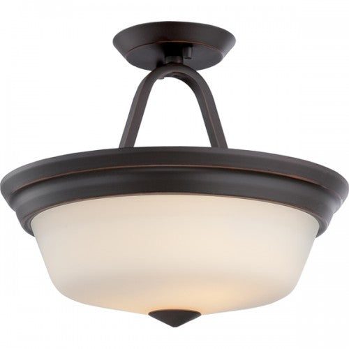 2-Light LED Mahogany Bronze Semi-Flush Ceiling Lamp with Satin White Glass – Modern Fixture
