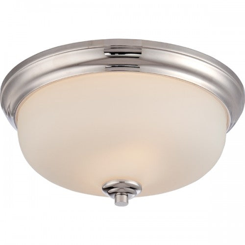2-Light LED Polished Nickel Flush Mount Ceiling Lamp with Etched Opal Glass – Modern Fixture
