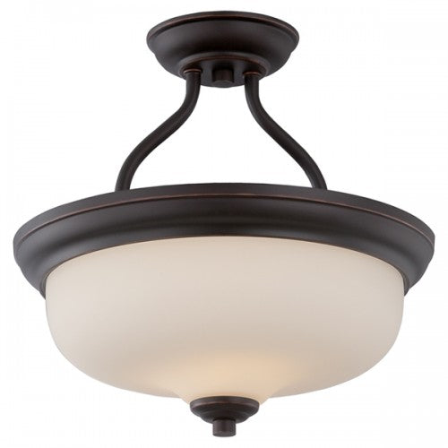 2-Light LED Mahogany Bronze Semi-Flush Ceiling Lamp with Etched Opal Glass – Modern Fixture