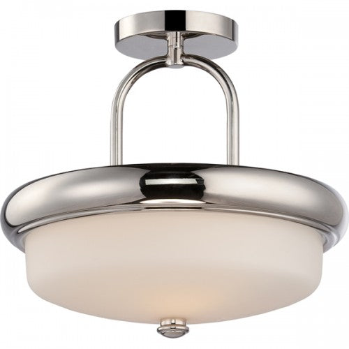 2-Light LED Polished Nickel Semi-Flush Ceiling Lamp with Etched Opal Glass – Modern Fixture