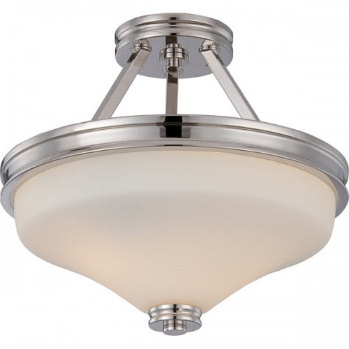 2-Light LED Polished Nickel Semi-Flush Ceiling Lamp with Satin White Glass – Modern Fixture