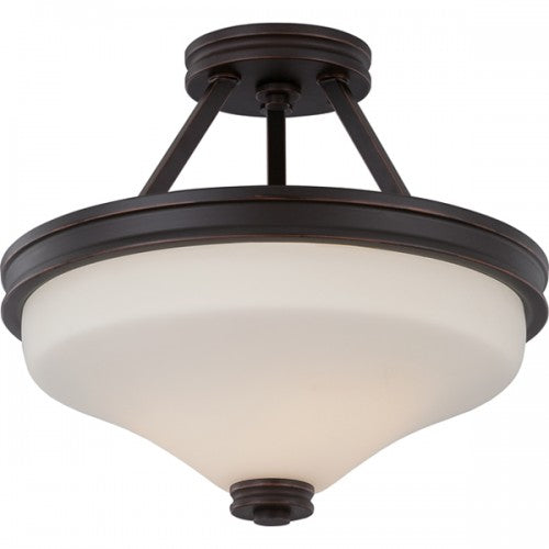 2-Light LED Mahogany Bronze Semi-Flush Ceiling Lamp with Satin White Glass – Modern Fixture