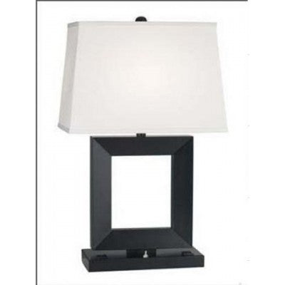 Holiday Inn Urban Table Lamp with Dual Sockets – White Linen Shade & Wood Base