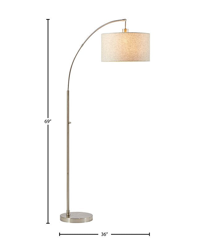 69" Rivet Steel Arc Floor Lamp with Grey Linen Shade – HLHF6005